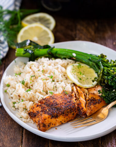 Cedar Bay Grilling Company Salmon with fluffy, fragrant, easy to make lemon dill rice.