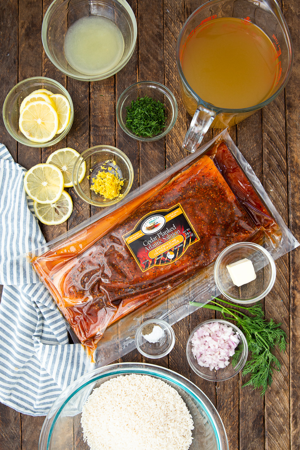 Making lemon dill rice and salmon for lent, the ingredients you need. 