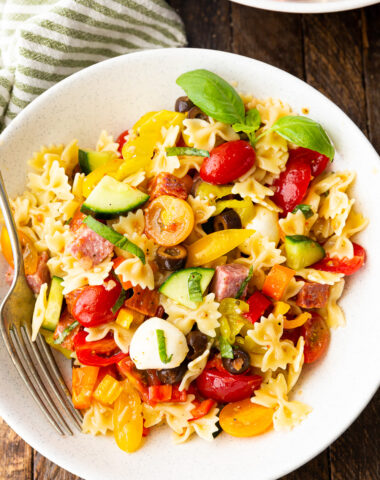 Easy Pasta Salad with a 2 ingredient dressing.