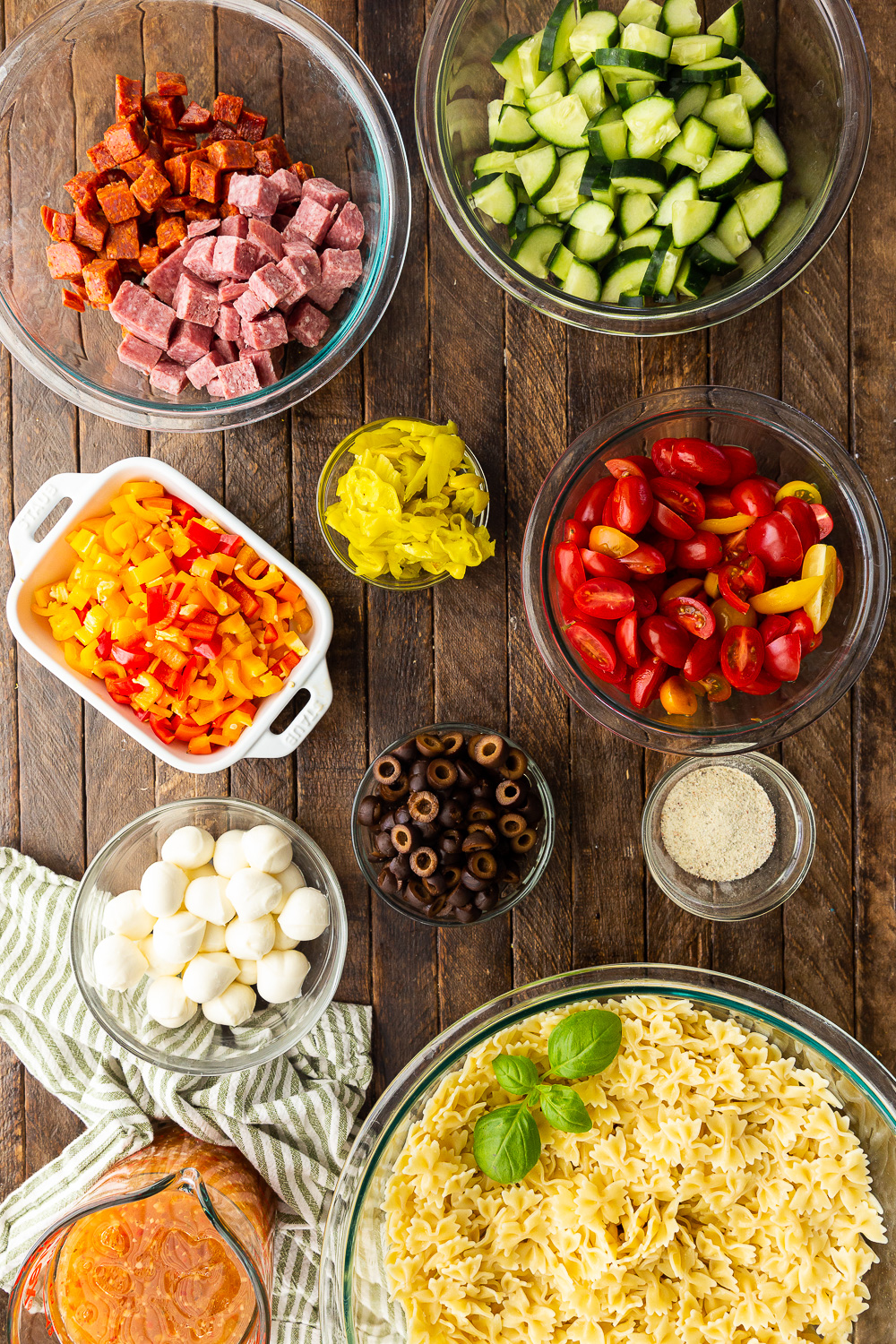 Ingredients for an easy pasta salad that is sure to be a hit