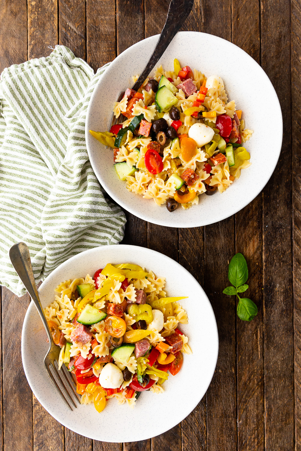 Easy to make pasta salad is a go to for summer pot lucks