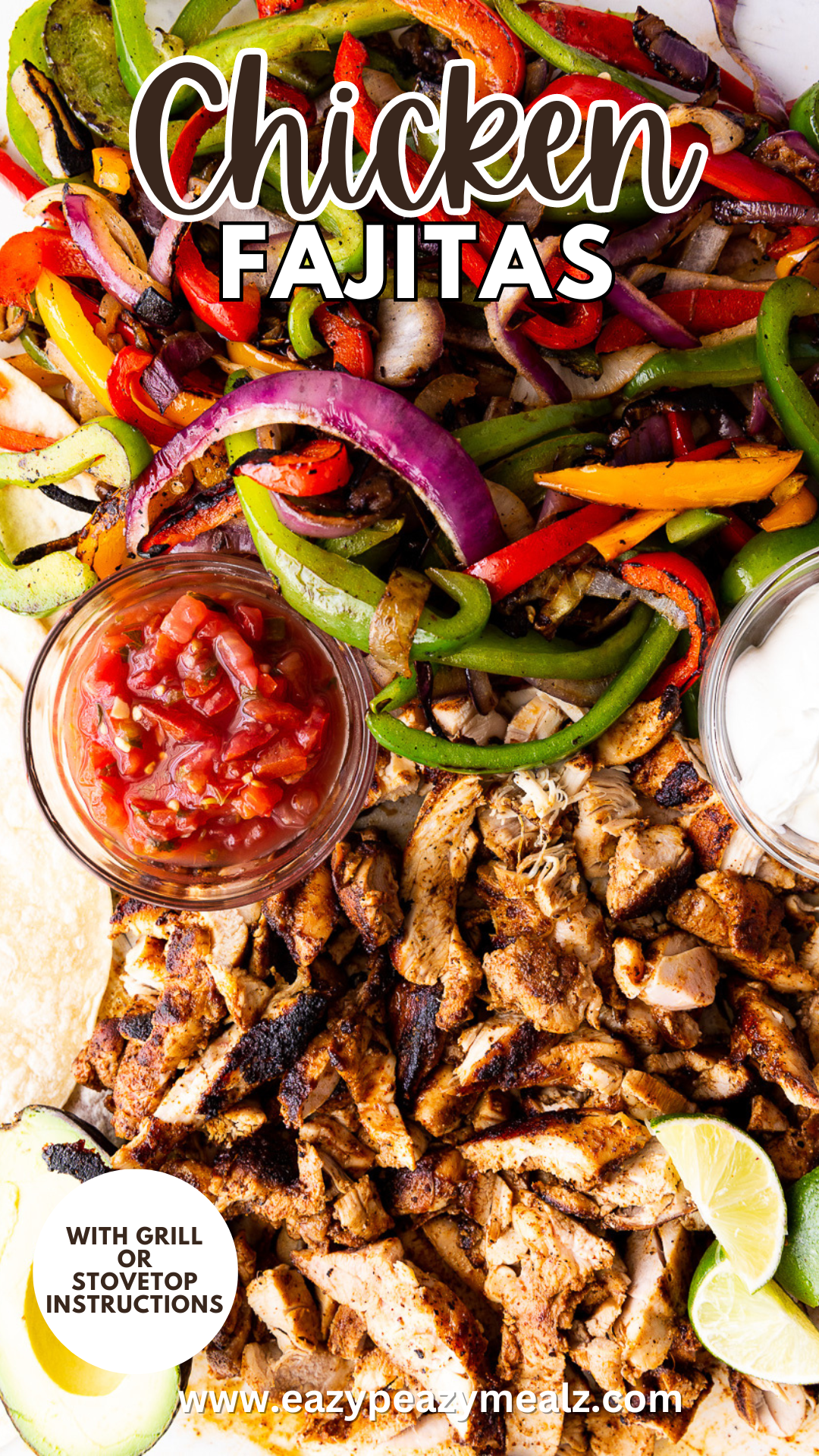 Easy to make chicken fajitas. A simple spice rub, and a couple different cooking methods so you can make them your way. 