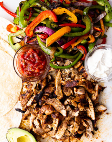 Easy Chicken Fajitas- A super simple recipe for classic chicken fajitas cooked stove top or on the grill or griddle.