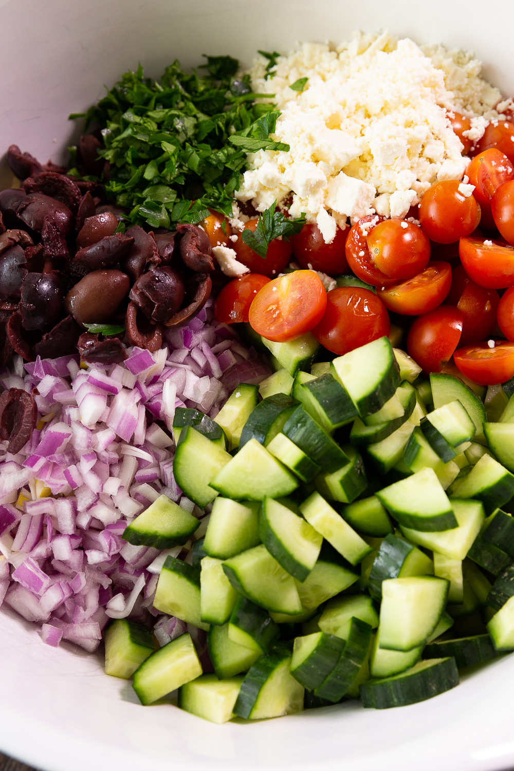 Making Pasta salad, a Mediterranean pasta salad. 