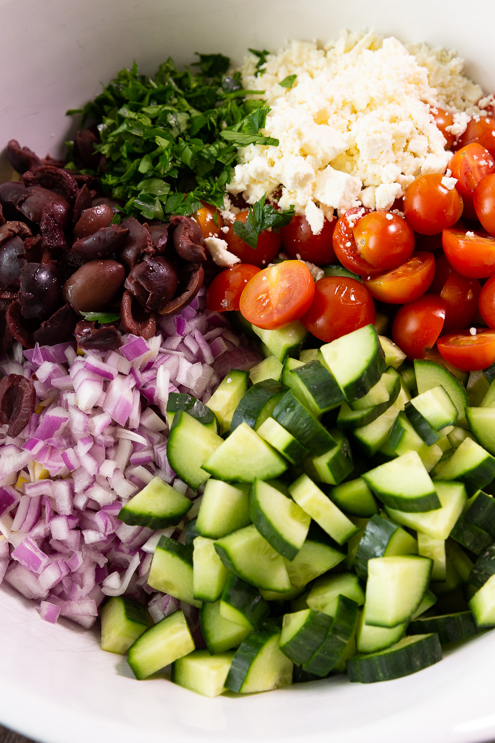 Making Pasta salad, a Mediterranean pasta salad. 