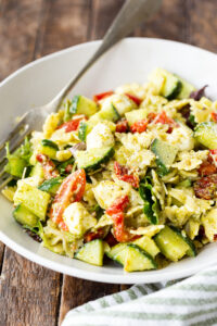 Pesto Pasta Salad is loaded with crunch and flavor, but is only 9 easy to make ingredients.