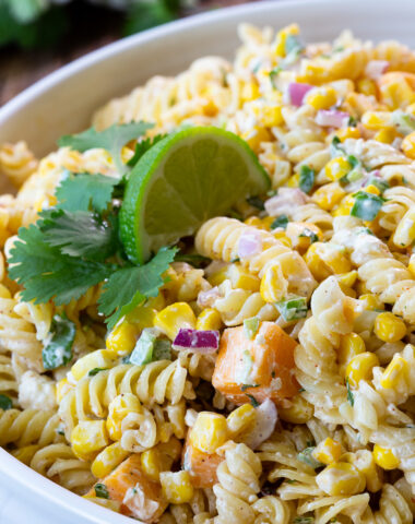 Mexican Street Corn Pasta Salad is a quick and easy pasta salad perfect for BBQs and potlucks, and is inspired by Elote.