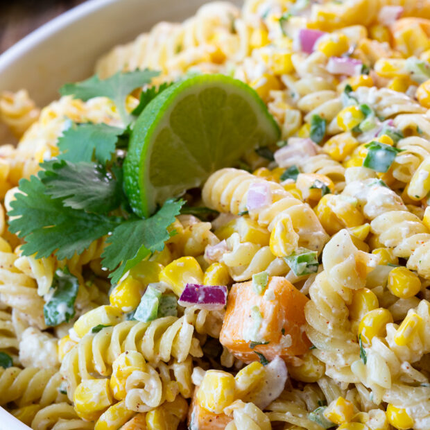 Mexican Street Corn Pasta Salad is a quick and easy pasta salad perfect for BBQs and potlucks, and is inspired by Elote.