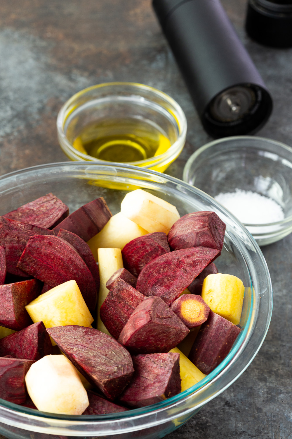 Roasted beets and carrots