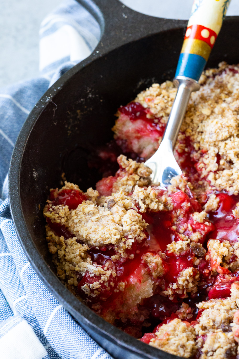 Cherry Cobbler, made in a cast iron skillet or dutch oven. 