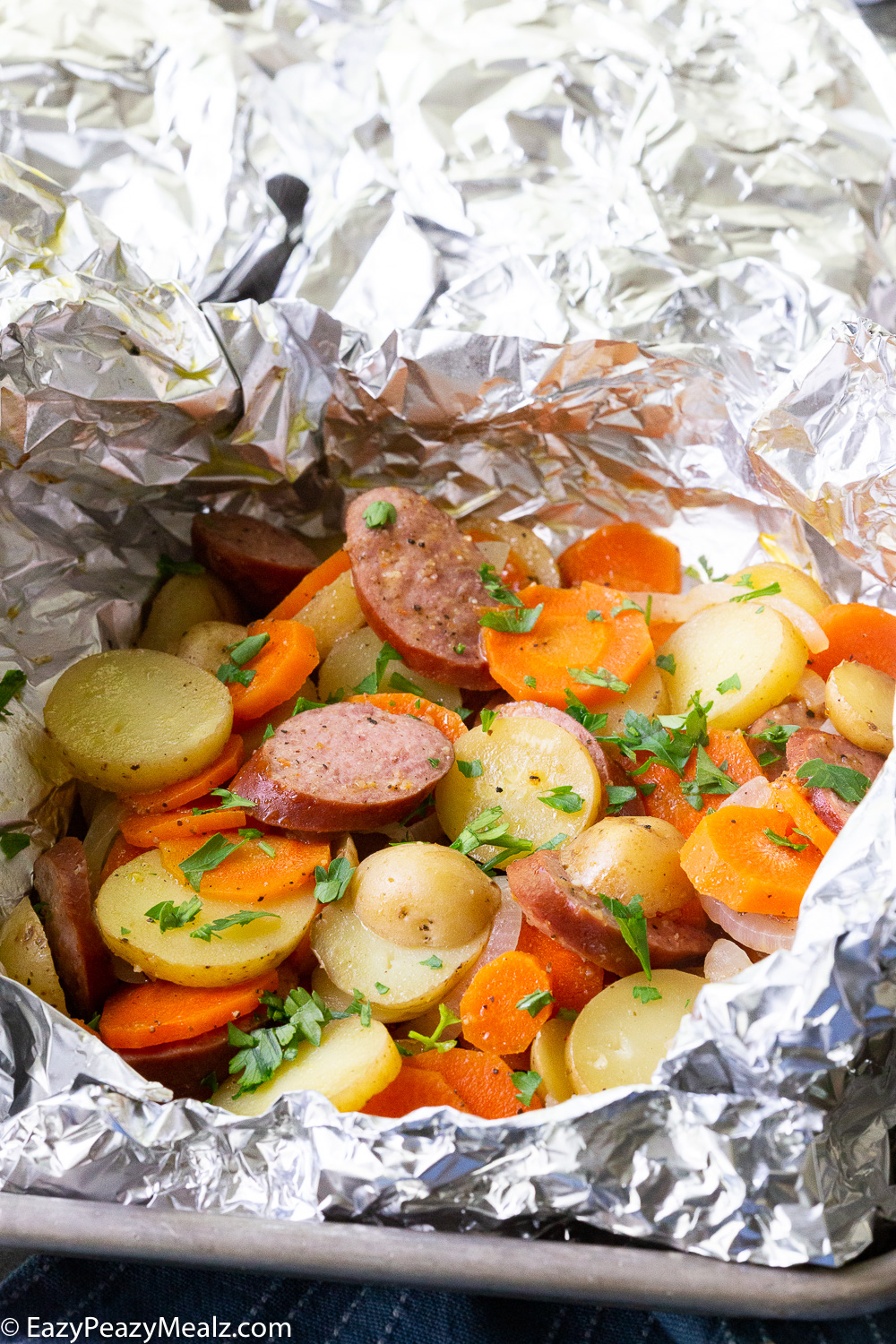 Sausage and Potato Foil Packs made with simple ingredients.
