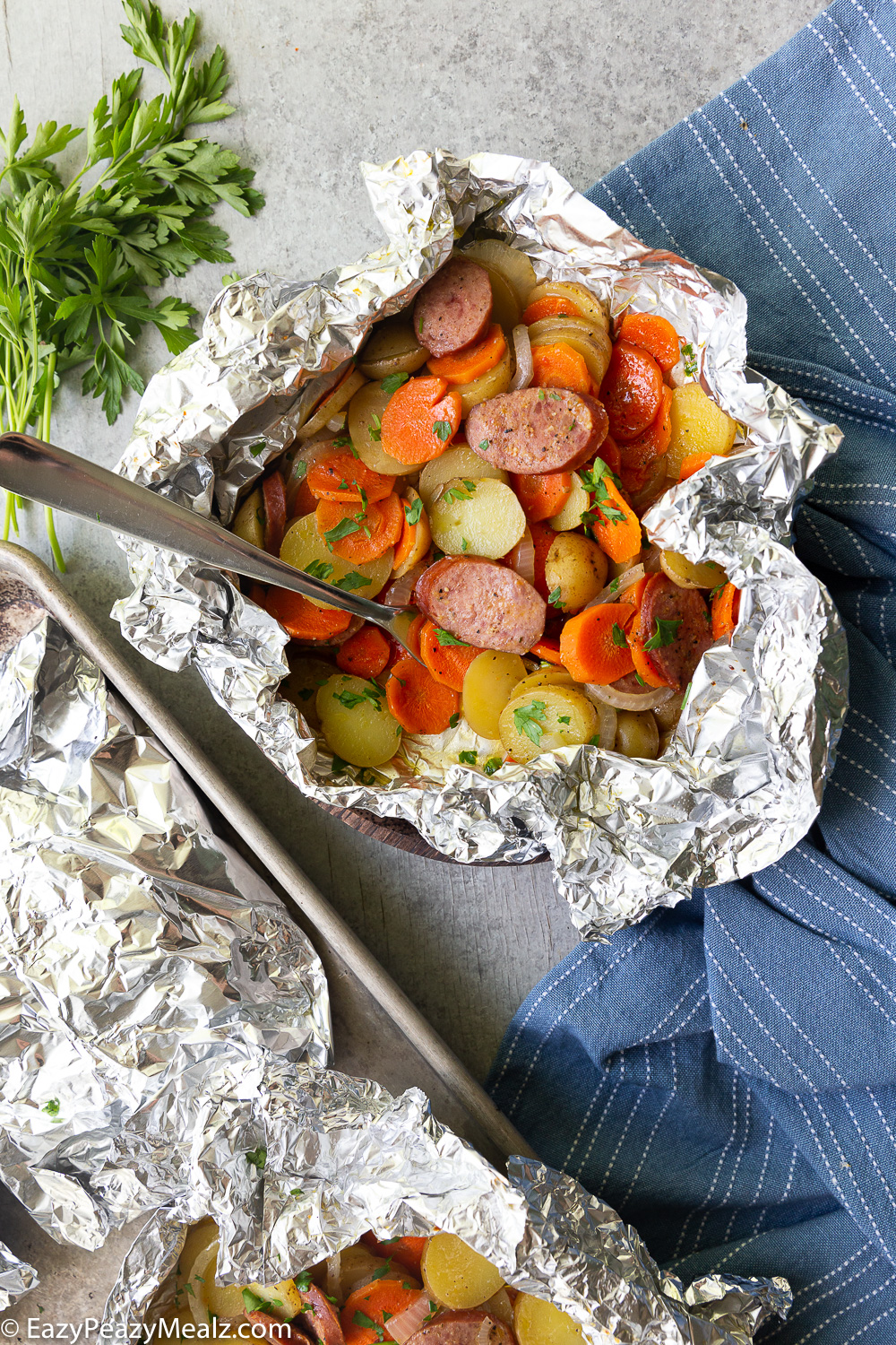 Sausage and potato foil packs are loaded with flavor