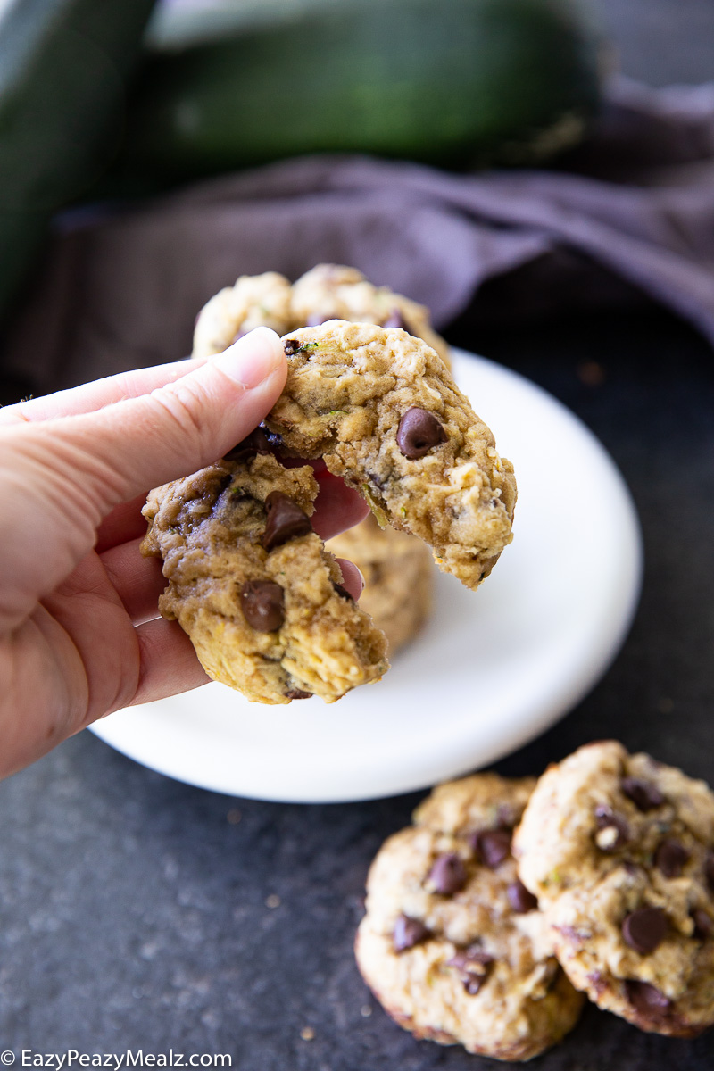 The perfect cookie: rich chocolate chips, tender zucchini, and a soft-baked texture that melts in your mouth.