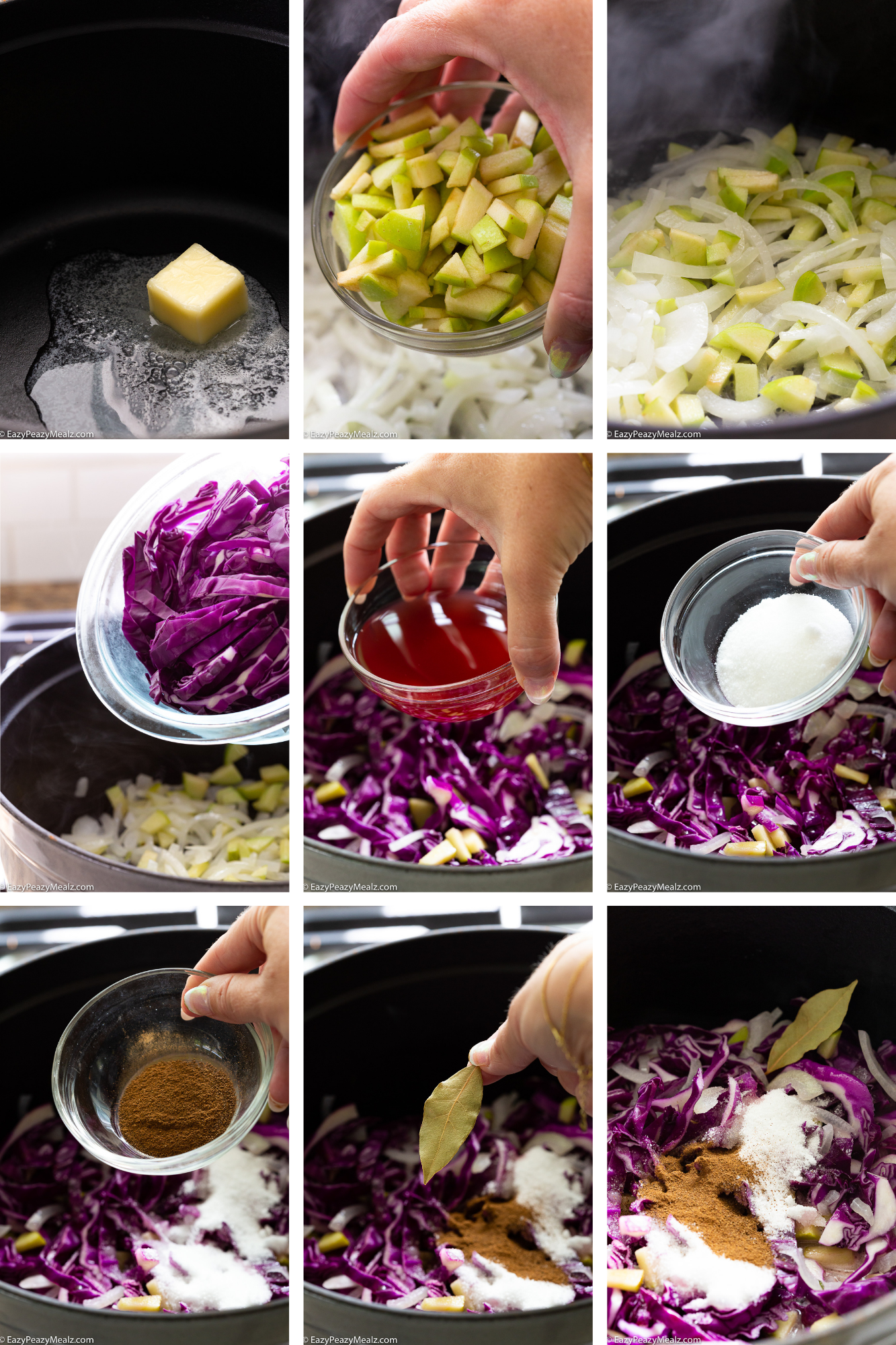 The process steps for making german red cabbage 