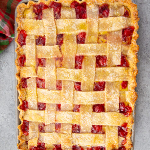 Cherry Slab Pie, a simple 5 ingredient pie that is perfect for holiday baking
