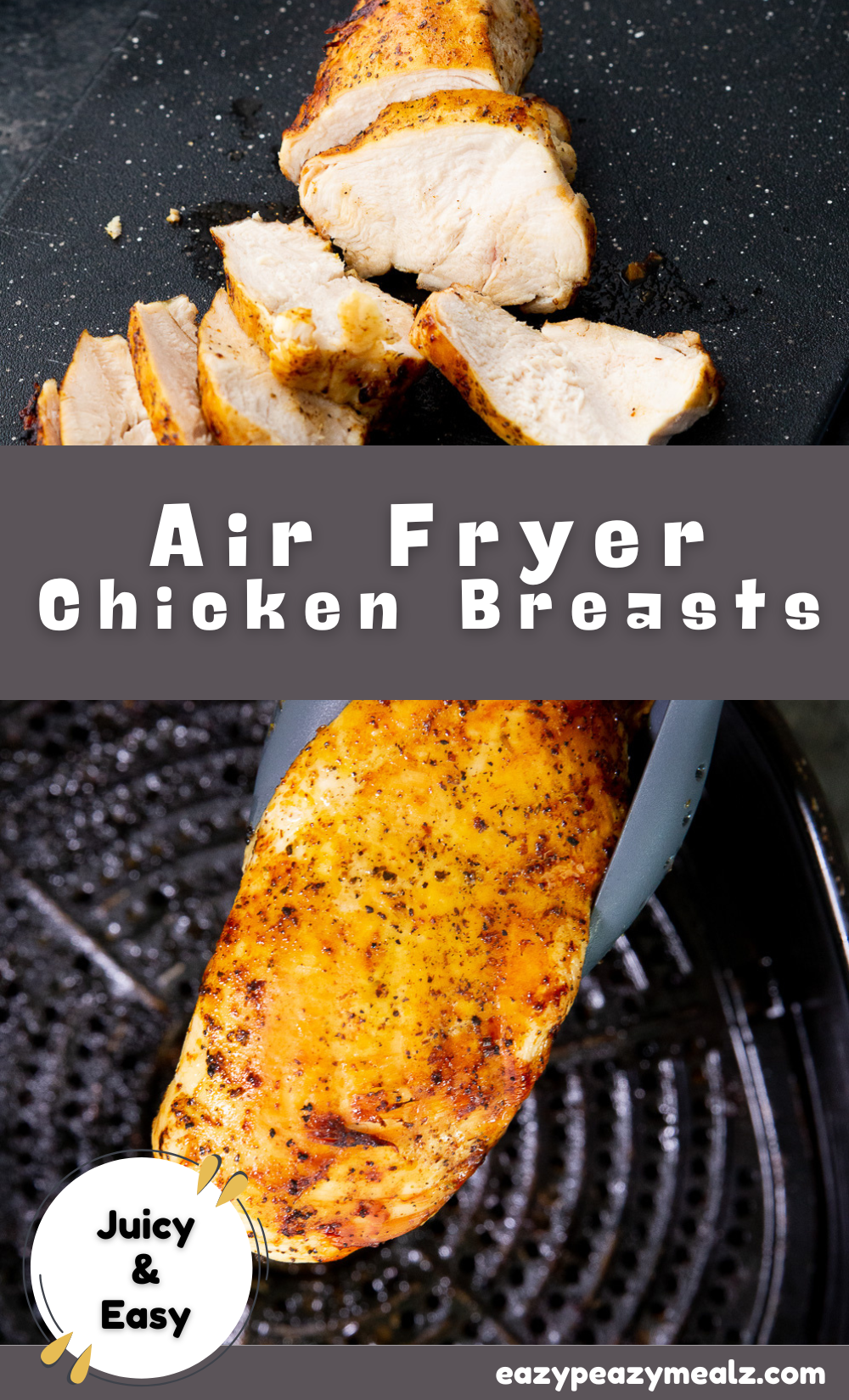 Chicken breasts cooked in the air fryer for a juicy, delicious protein. 