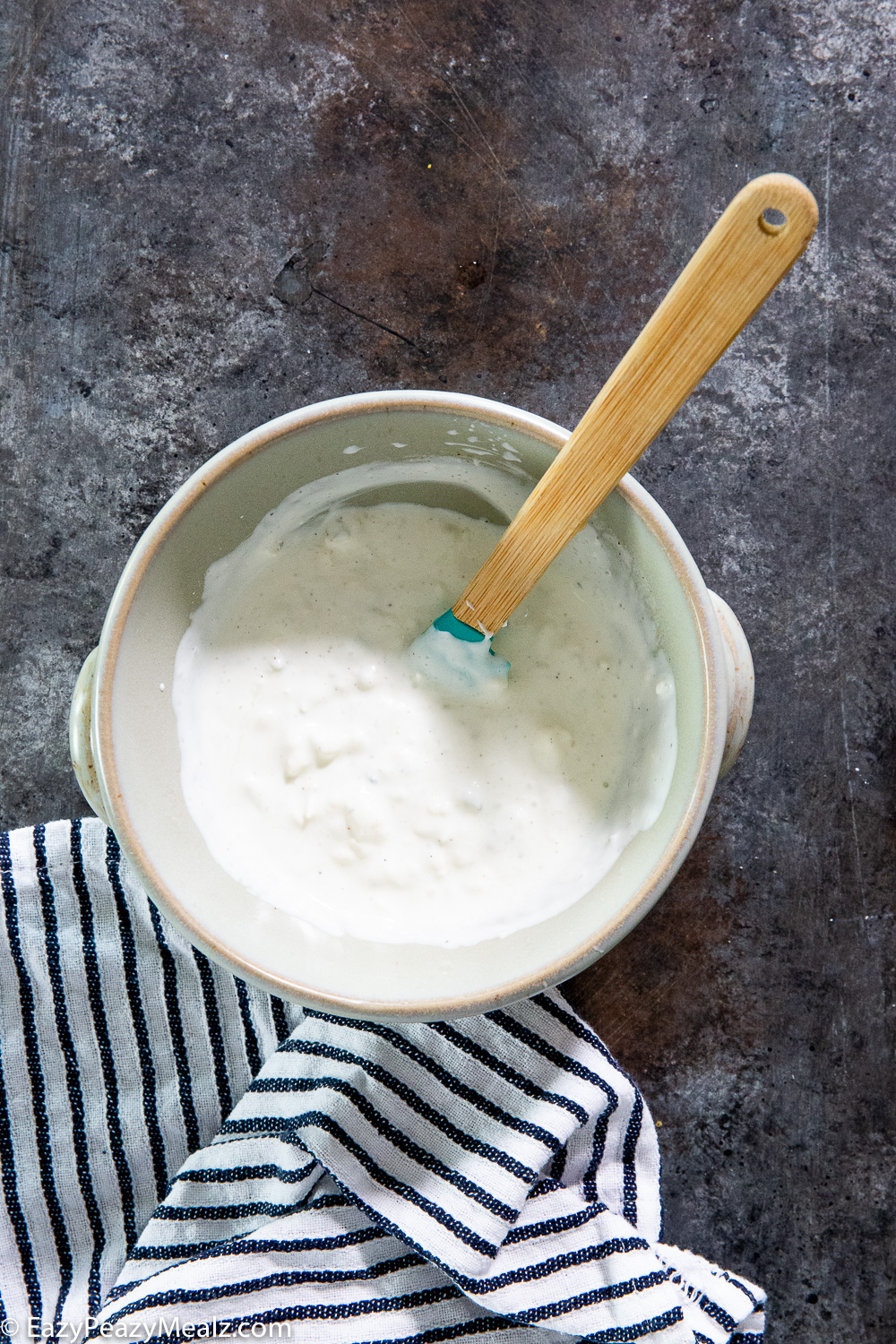 Blue cheese dressing, ready to be chilled. 