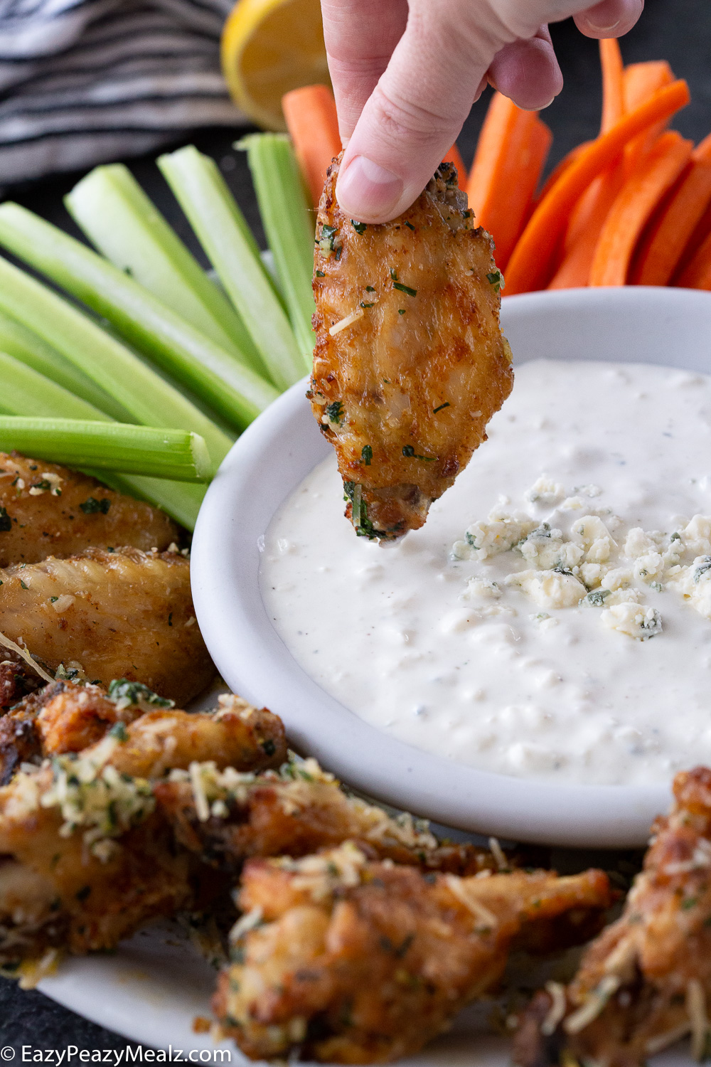 Blue Cheese dressing is a great dip for wings. 