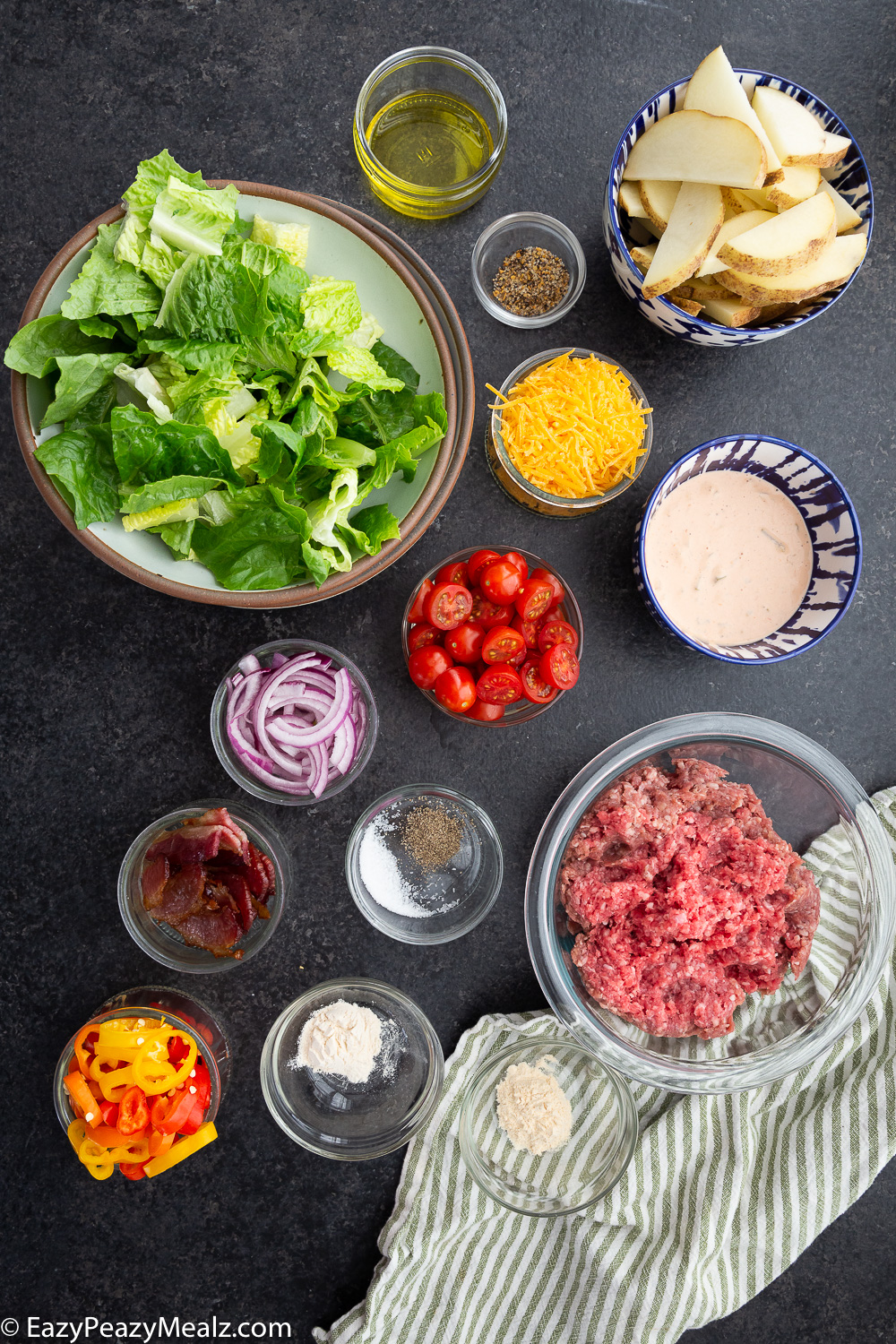 Burger bowls, cozy meal with all the burger fixings. 