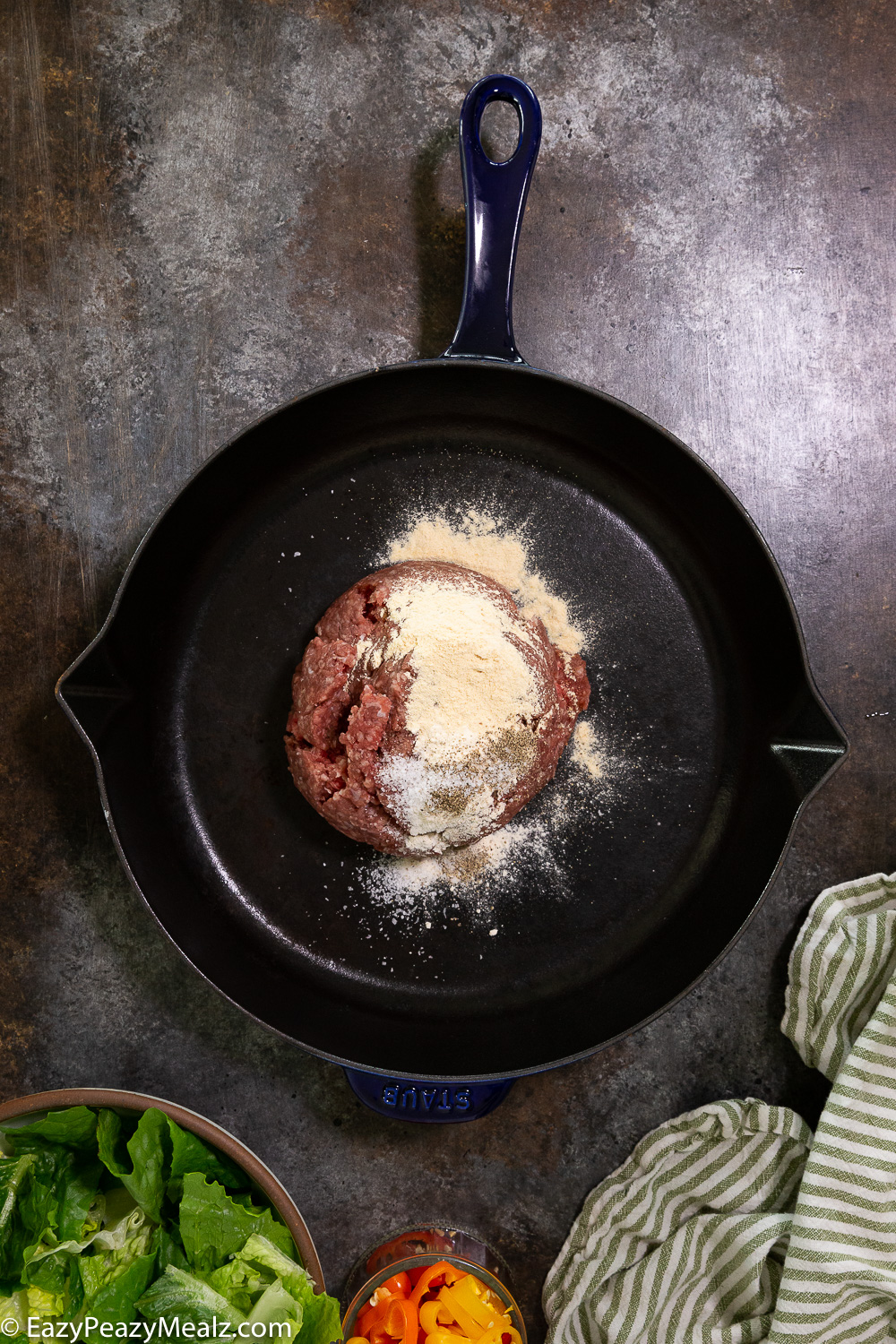 Making the ground beef for burger bowls 