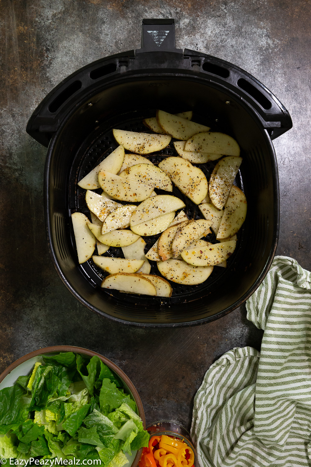Air fry fries for burger bowls