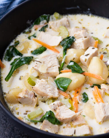 Chicken gnocchi soup, a creamy delightful soup made in under 30 minutes.