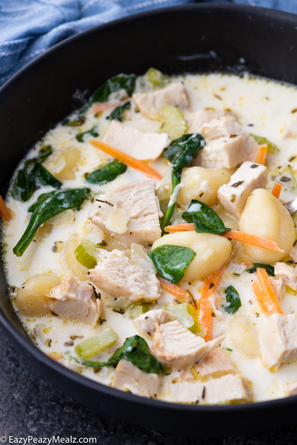 Chicken gnocchi soup, a creamy delightful soup made in under 30 minutes. 
