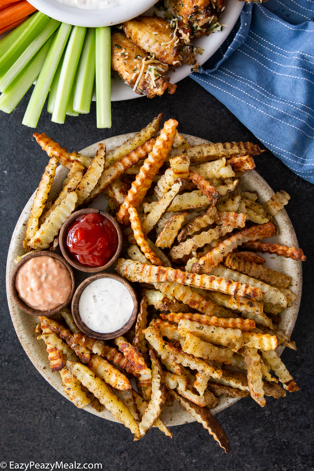 Crinkle cut fries cooked in the oven. 