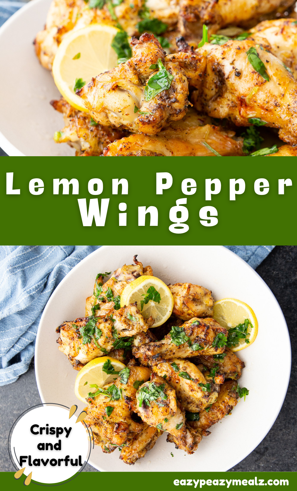 World's best crispy baked or air fried lemon pepper chicken wings, easy for feeding a crowd, and so tasty. 