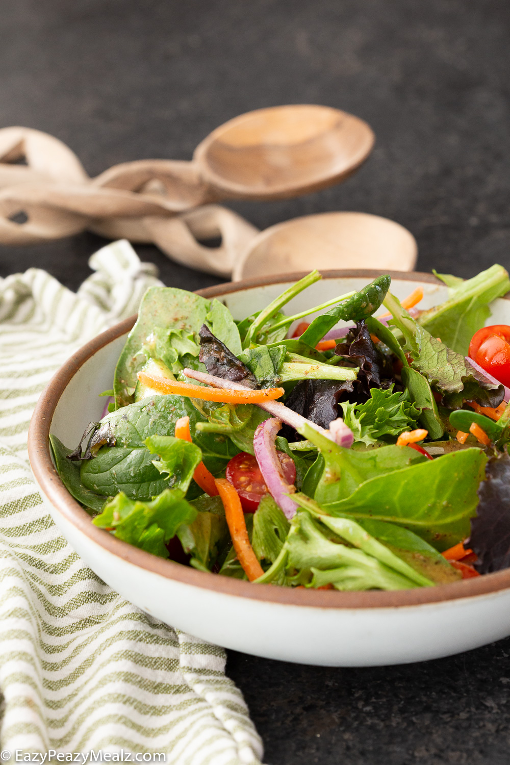 Tossed green salad in a bowl