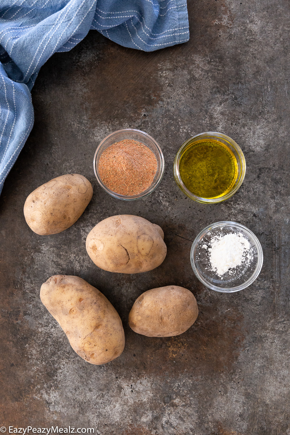 Ingredients needed for making cajun fries. 