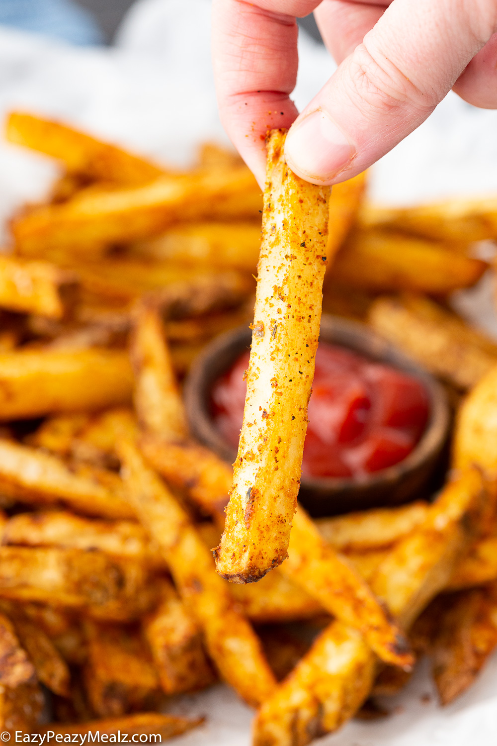 Homemade cajun fries. Deliciously seasoned fries that are baked or air fried. 
