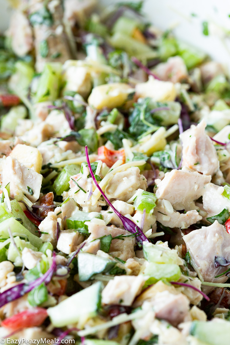 Chicken salad in a big bowl, this chicken salad recipe is fresh and flavorful