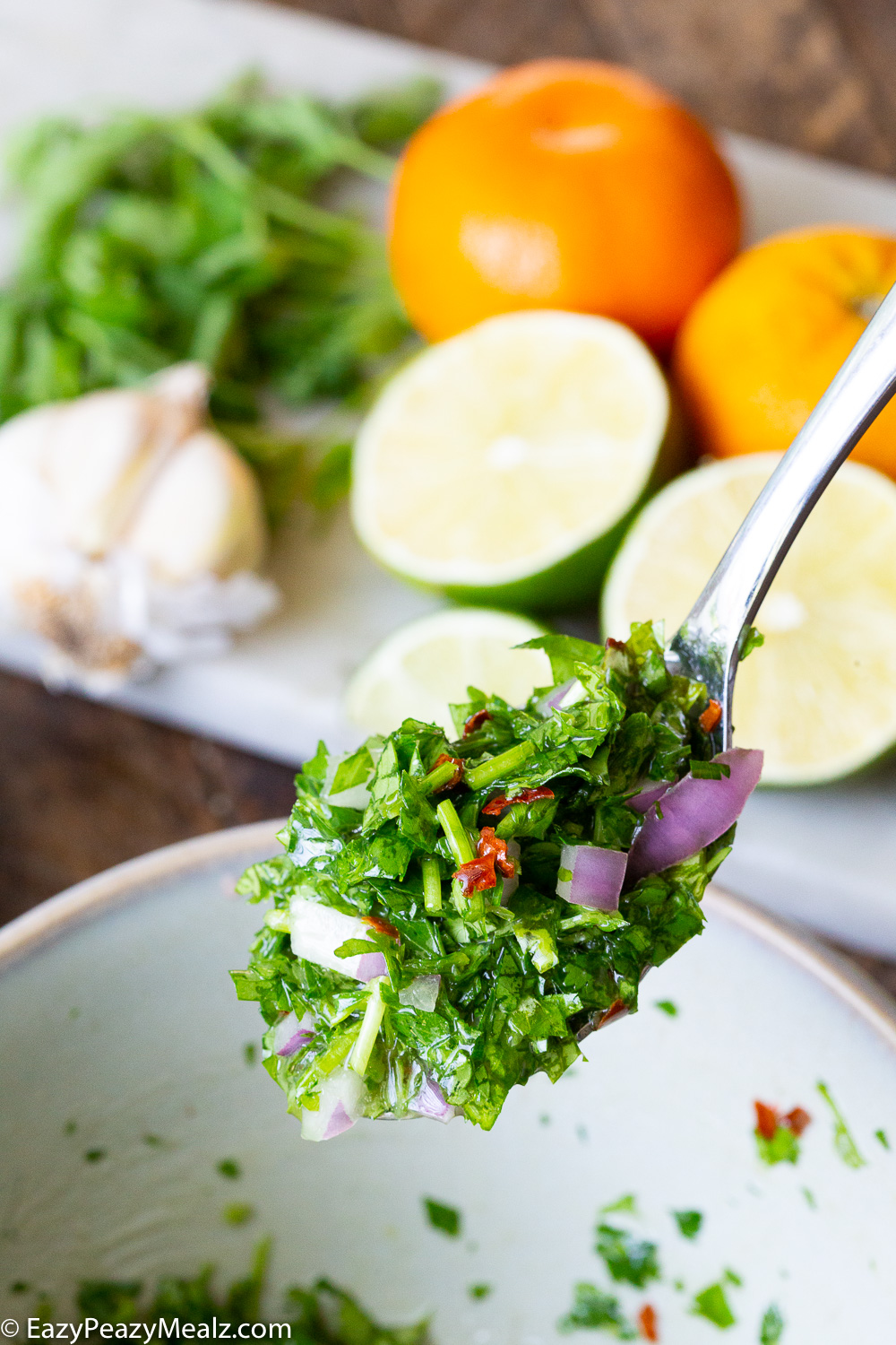 Chimichurri for halibut fish tacos