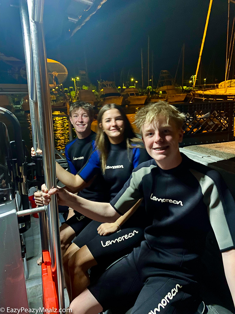 Wet suits for the manta ray night tour
