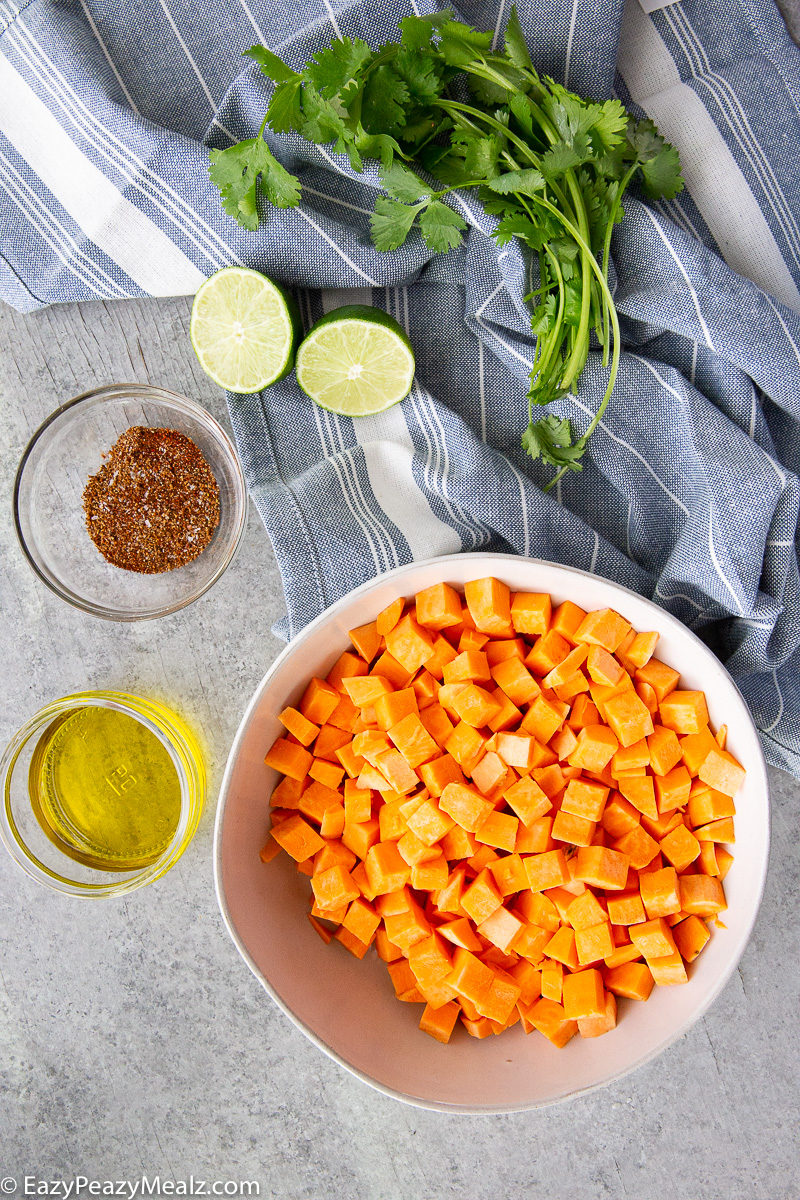 Ingredients for chipotle roasted sweet potatoes