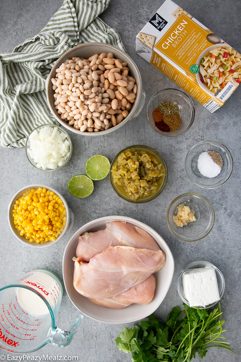Everything you need to make white chicken chili in the slow cooker. 