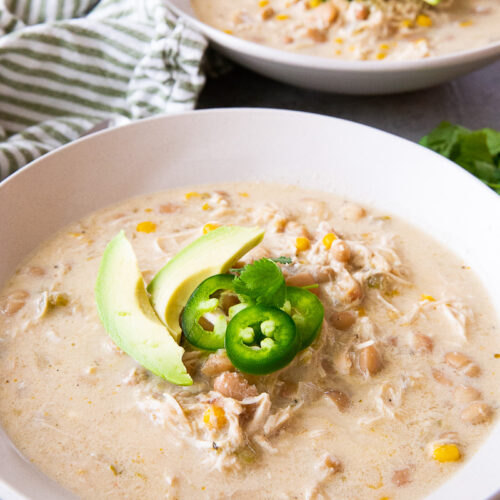 Toppings for white chicken chili made in the slow cooker.