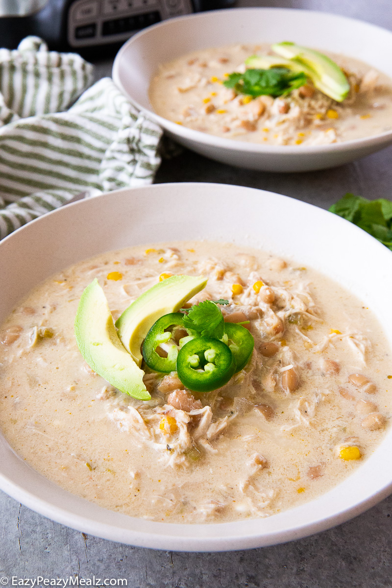 Toppings for white chicken chili made in the slow cooker. 