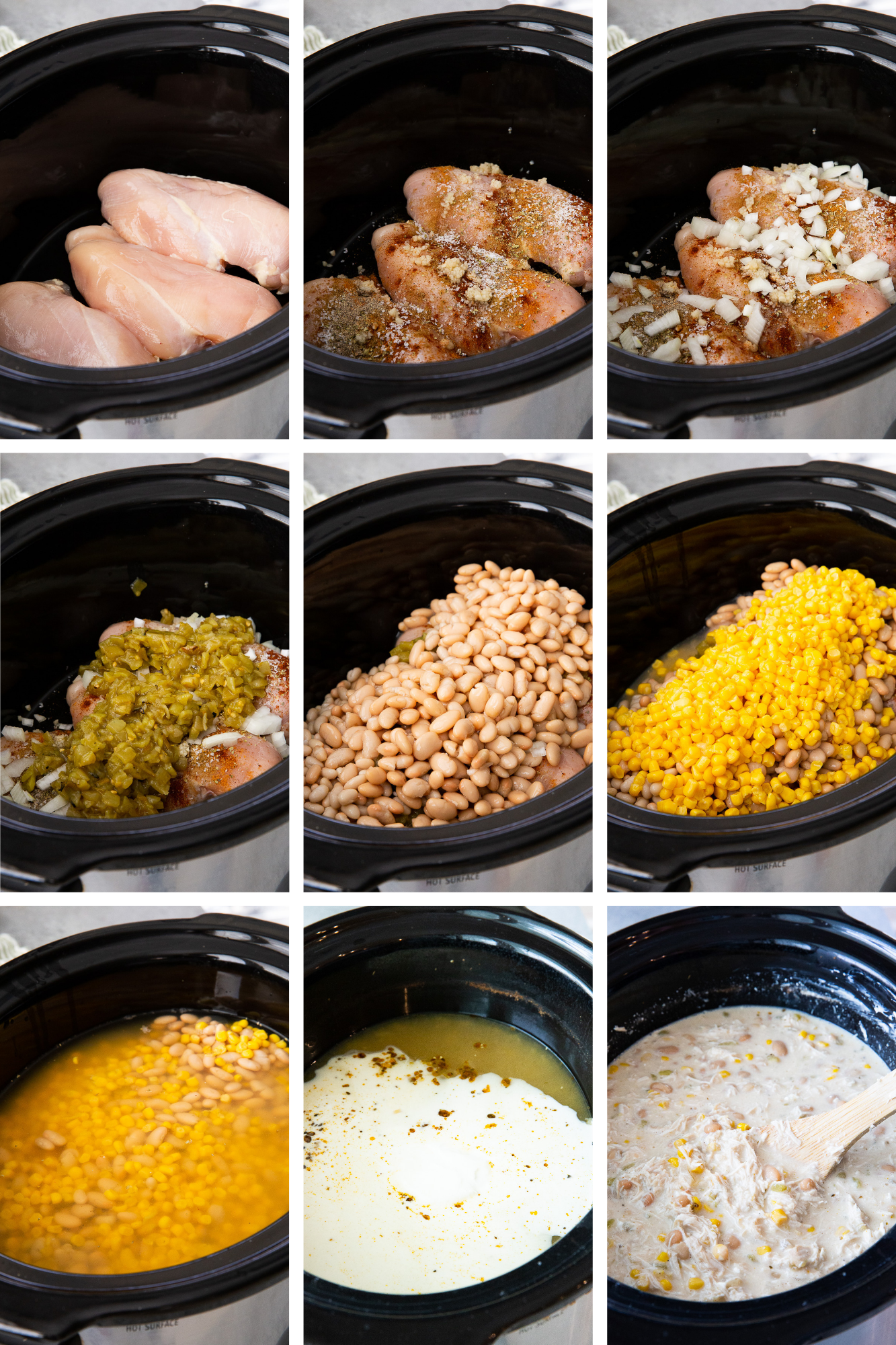 How to make white chicken chili in the slow cooker, step by step photos. 
