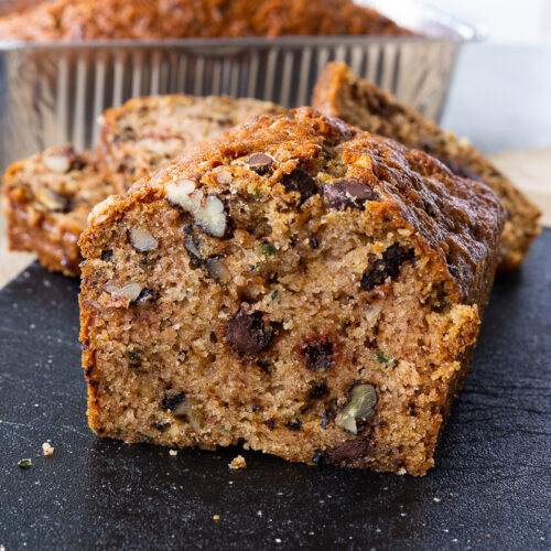 Zucchini nut bread loaf, with chocolate chips