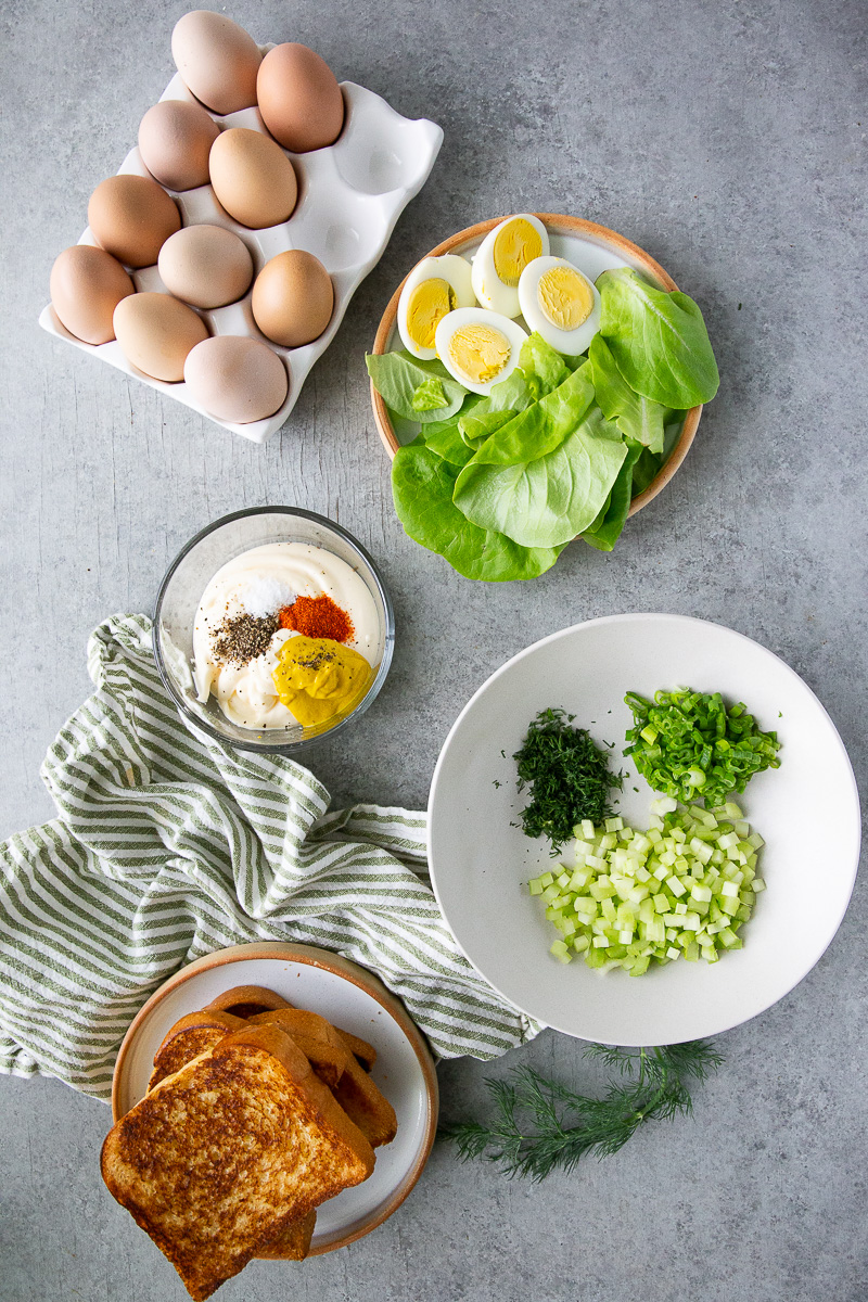 All the ingredients you need to make egg salad