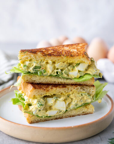 Egg Salad, a creamy and classic egg salad made into a sandwich.