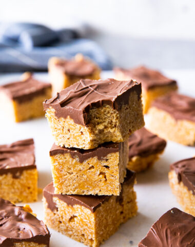 Scotcheroos, a sweet rice krispie treat with peanut butter, chocolate, and butterscotch