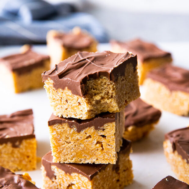 Scotcheroos, a sweet rice krispie treat with peanut butter, chocolate, and butterscotch