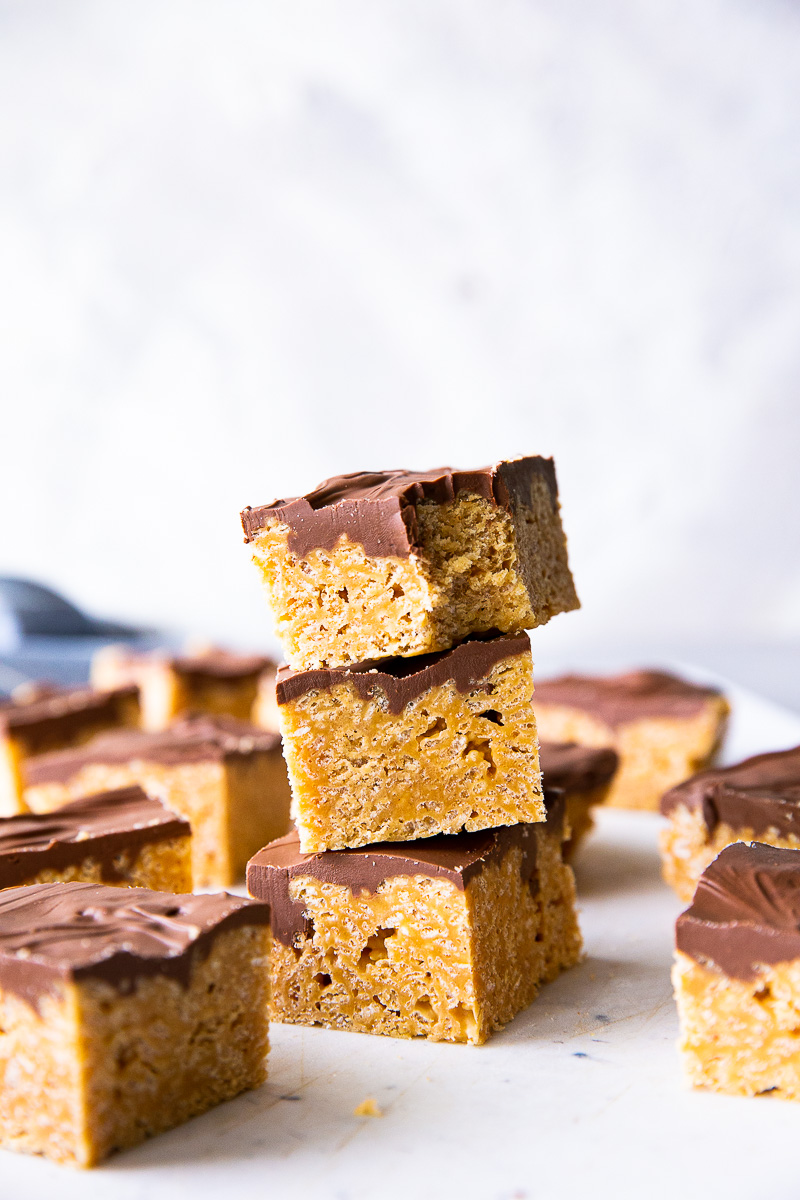 A stack of sweet and tasty scotcheroos