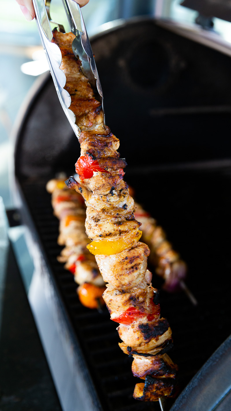 Finished grilling chicken skewers