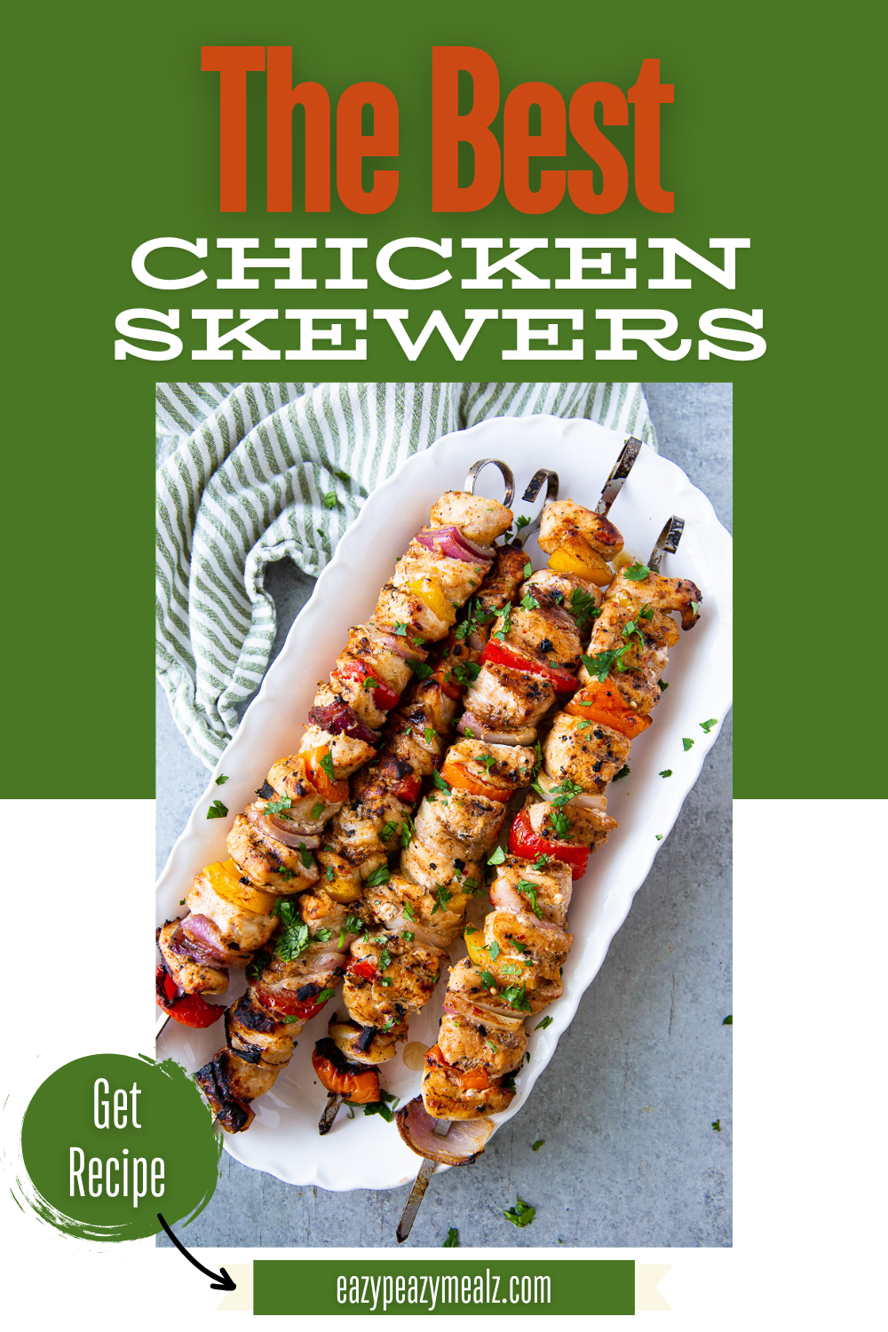 These juicy, flavorful chicken skewers are a must-make for grilling season! Made with tender chicken breasts, colorful bell peppers, onion, and a savory-sweet marinade featuring soy sauce, balsamic vinegar, lemon juice, and spices. Perfect for BBQs, weeknight dinners, or meal prep. Easy, delicious, and always a crowd-pleaser! #GrillingRecipes #ChickenSkewers #BBQChicken #EasyDinner #MealPrepIdeas
