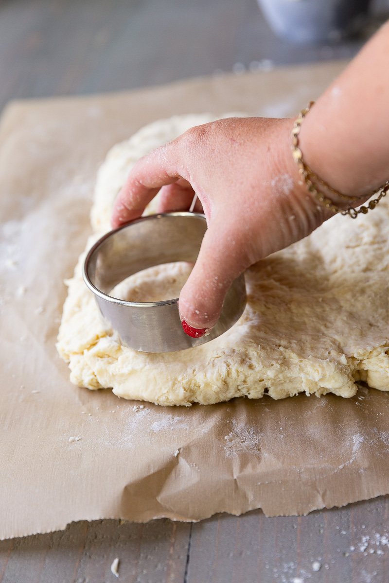 Cutting out buttermilk biscuits
