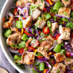 Fresh and flavorful BBQ Chicken Salad made with grilled chicken thighs, crisp veggies, and creamy homemade ranch dressing. Perfect for a hearty meal.